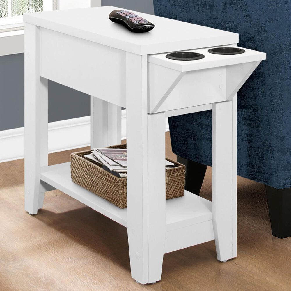 Monarch Specialties 23" Accent Table with Glass Holder in White, , large