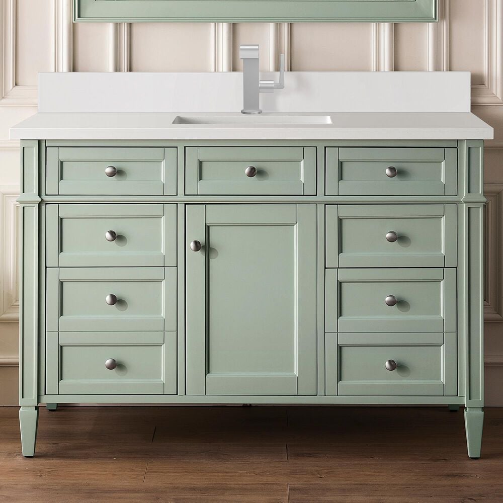 James Martin Vanities Brittany 48&quot; Single Bathroom Vanity in Sage Green with Single Hole 3 cm White Zeus Quartz Top and Rectangular Sink, , large