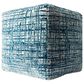 L.R. Home Medallion Cube Pouf in Blue and Ivory, , large
