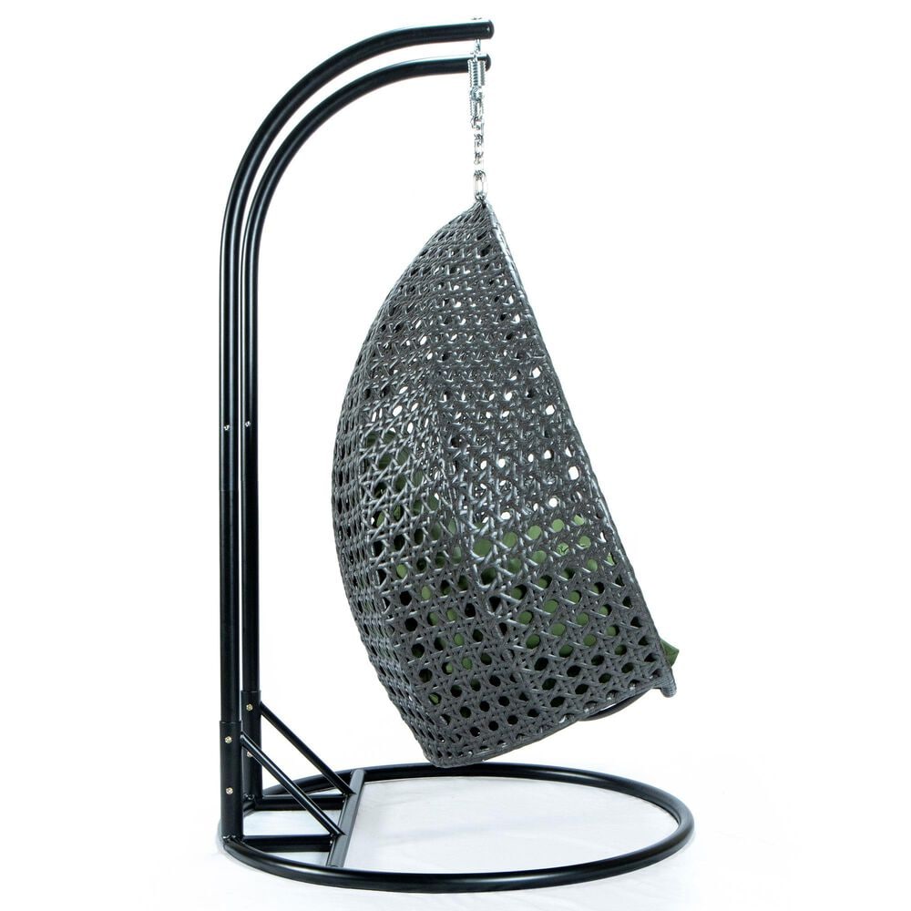 Leisuremod Patio 2-Seat Hanging Egg Swing Chair with Dark Green Cushion in Charcoal, , large