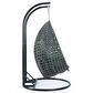 Leisuremod Patio 2-Seat Hanging Egg Swing Chair with Dark Green Cushion in Charcoal, , large