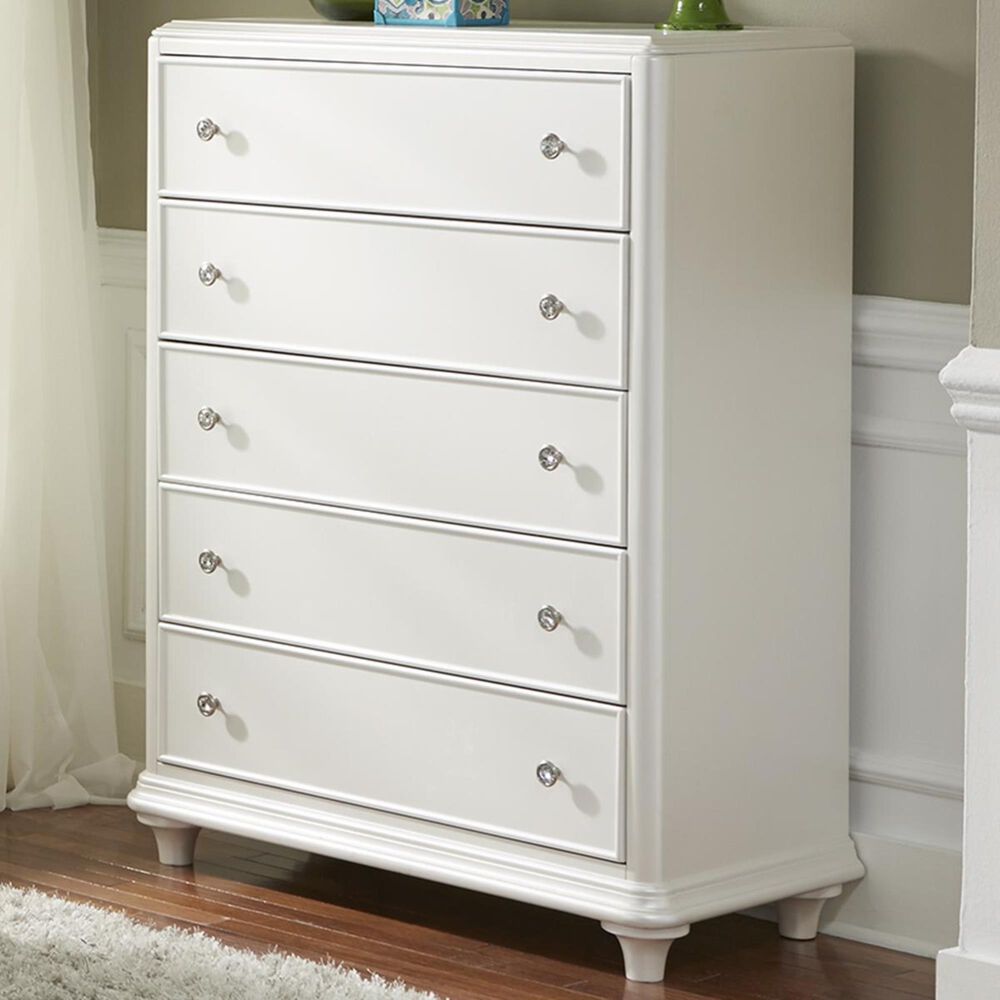 Belle Furnishings Stardust 5 Drawer Chest in Iridescent White, , large