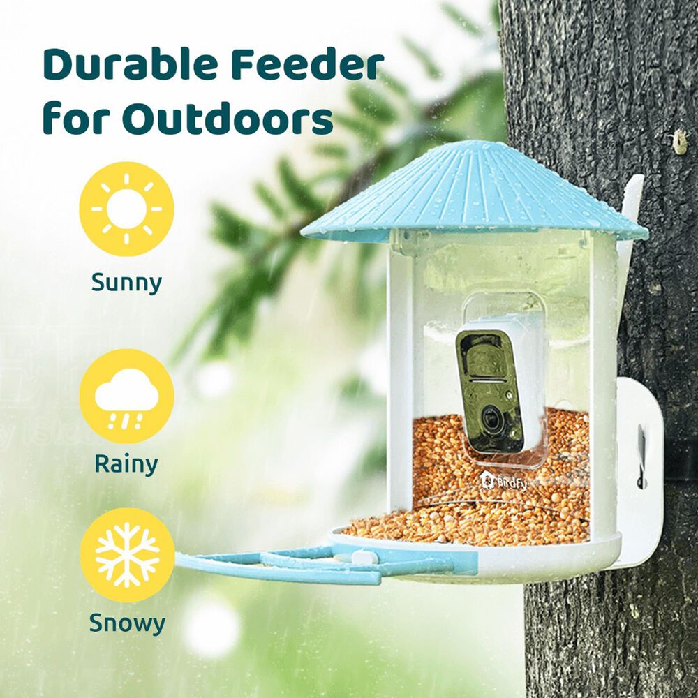 Birdfy Bird Feeder with Smart Camera and Solar Panel in Blue and White, , large