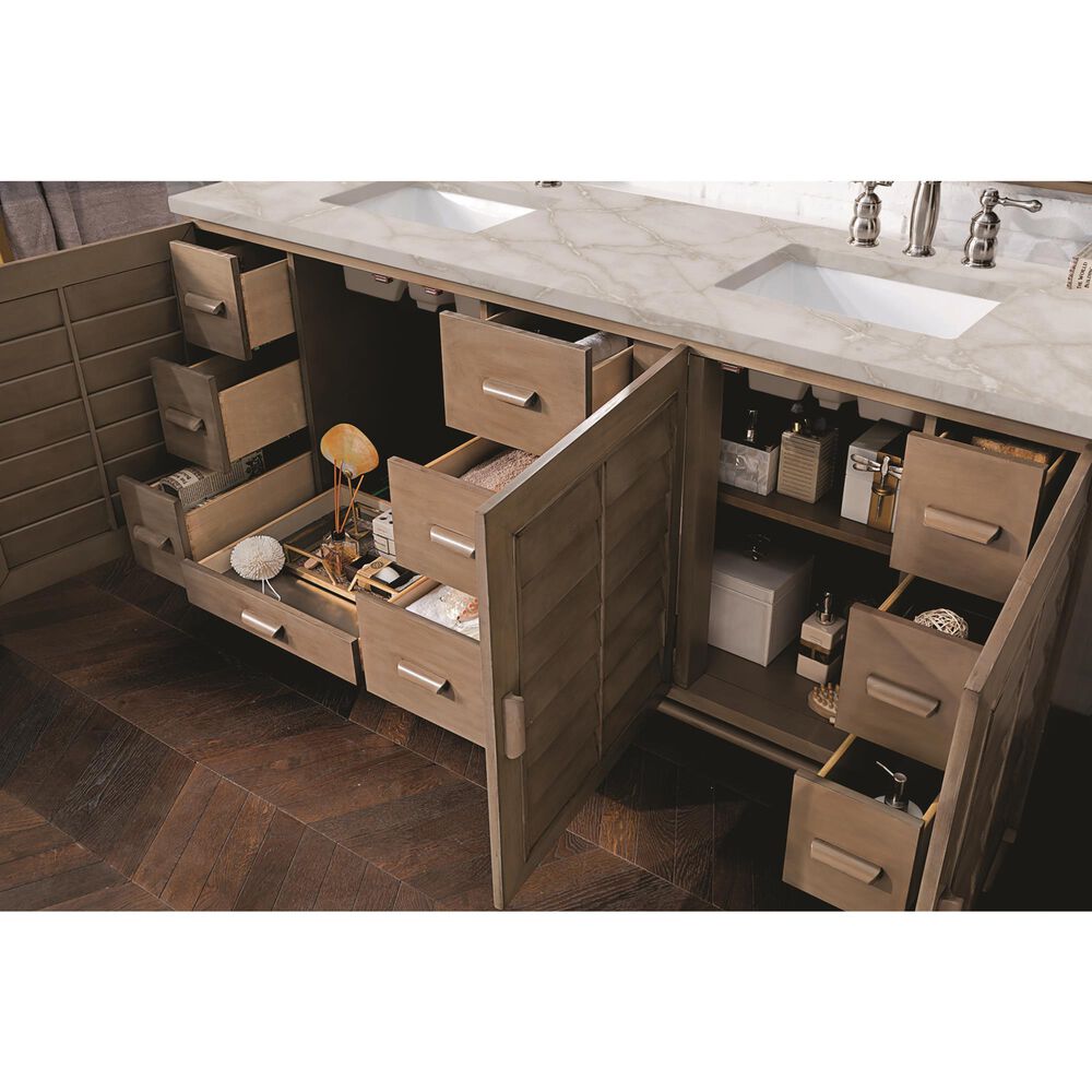 James Martin Vanities Portland 72" Double Bathroom Vanity in Whitewashed Walnut with 3 cm Eternal Jasmine Pearl Silestone Top, Rectangular Sinks and FreePower Wireless Charger, , large