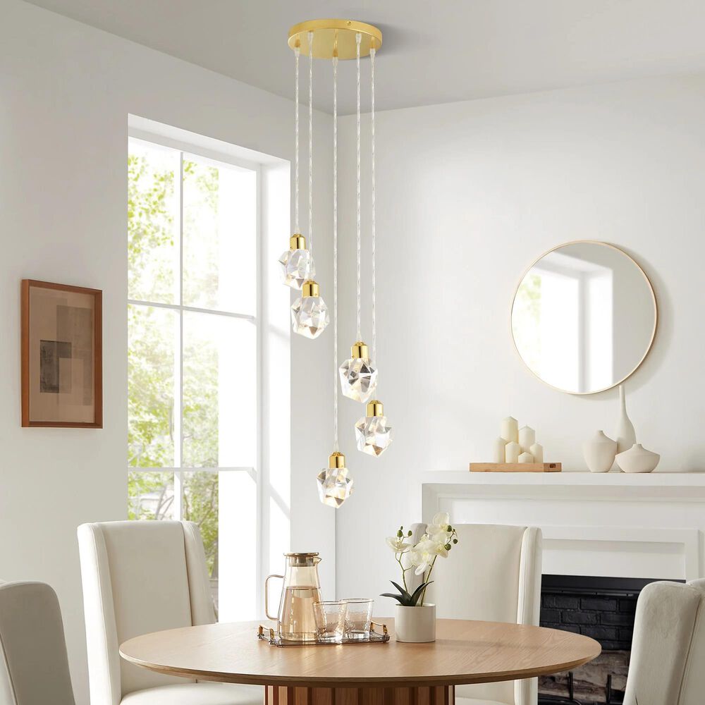 Lite Source Dodson LED 5-Light Pendant in Polished Brass and Crystal, , large