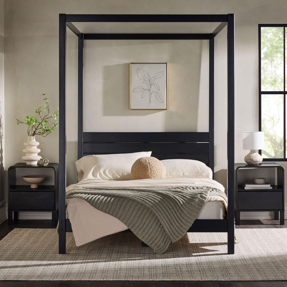 Walker Edison Isla Full Canopy Bed in Black, , large