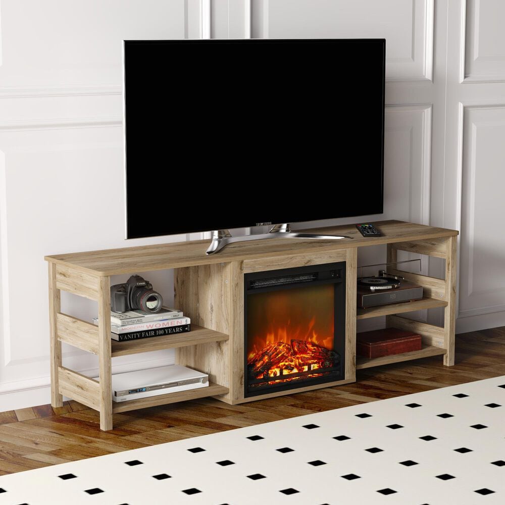 Noviland 63&quot; Fireplace TV Stand with Storage Shelves in Flagstaff Oak, , large