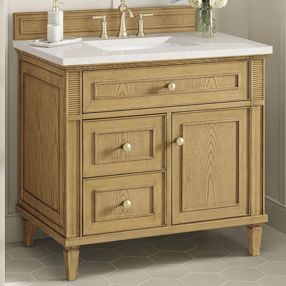James Martin Vanities Lorelai 36&quot; Single Vanity in Light Natural Oak with 3 cm Lime Delight Quartz Top, , large