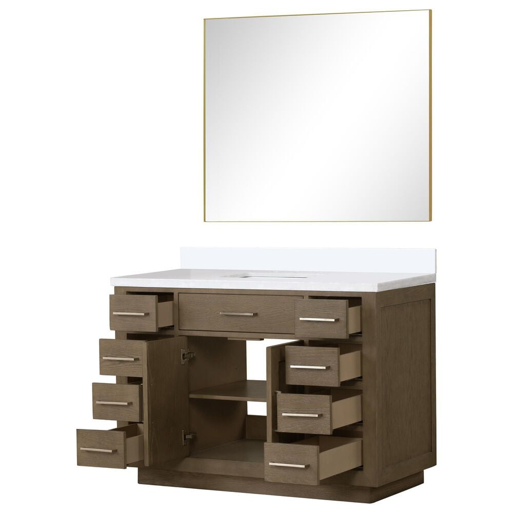 Lexora Home Abbey 48&quot; Single Bathroom Vanity in White Oak with 2 cm White Cultured Marble Top, Rectangular Sink and 43&quot; Mirror, , large
