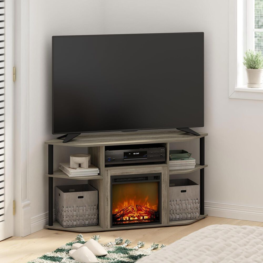 HOMLUX 47" Corner TV Stand with Electric Fireplace in French Oak Grey and Black, , large