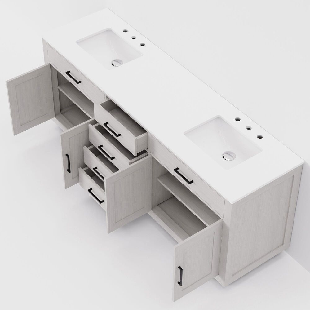 Lexora Home Abbey 80" Double Bathroom Vanity in White Oak with 2 cm White Quartz Top and Rectangular Sinks, , large