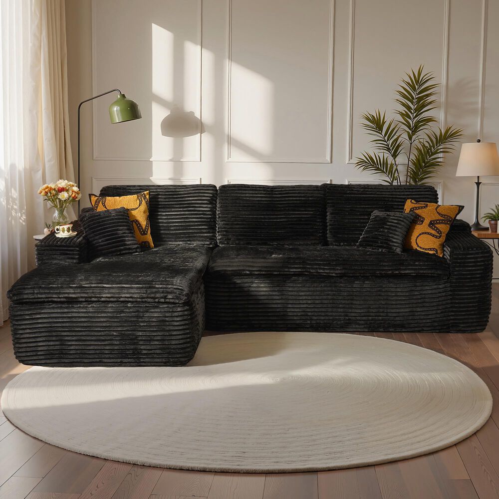 HOMLUX 105.5" Zero Assembly Sofa with Ergonomic Chaise Sectional in Black, , large