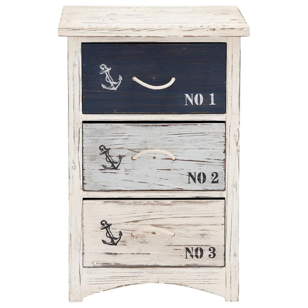 Maple and Jade 3-Drawer Chest Small with Rope Handle in Blue and White, , large
