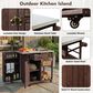 Hearth and Haven Outdoor Kitchen Island Cart with Stainless Steel Top, Towel and Spice Racks in Dark Brown, , large