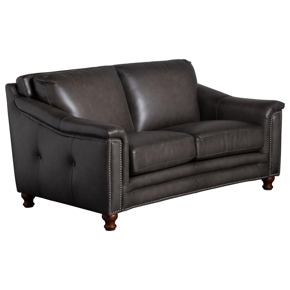 Hydeline Billingham Leather Stationary Loveseat in Ash, , large