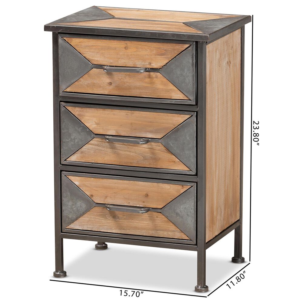 Baxton Studio Laurel 3-Drawer End Table in Whitewashed Oak Brown and Antique Grey, , large