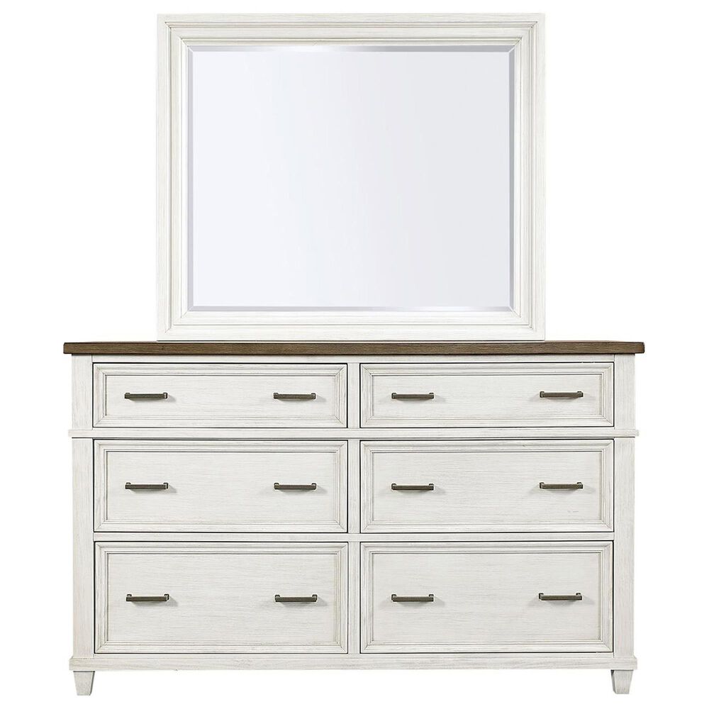 Riva Ridge Caraway 6-Drawer Dresser and Mirror in Aged Ivory and Brown, , large