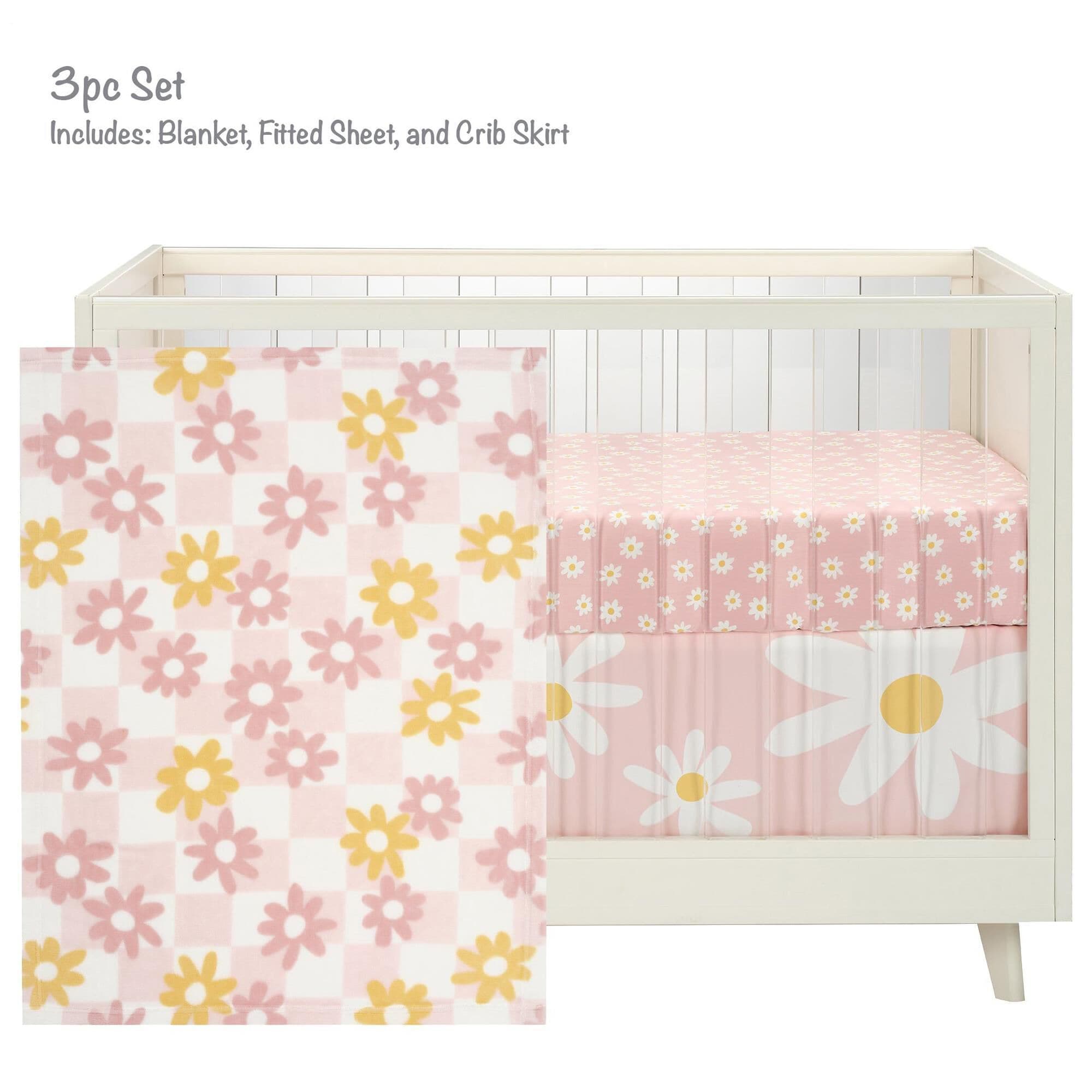 Lambs and Ivy Daisy Dreams 3 Piece Crib Bedding Set in Pink and White NFM
