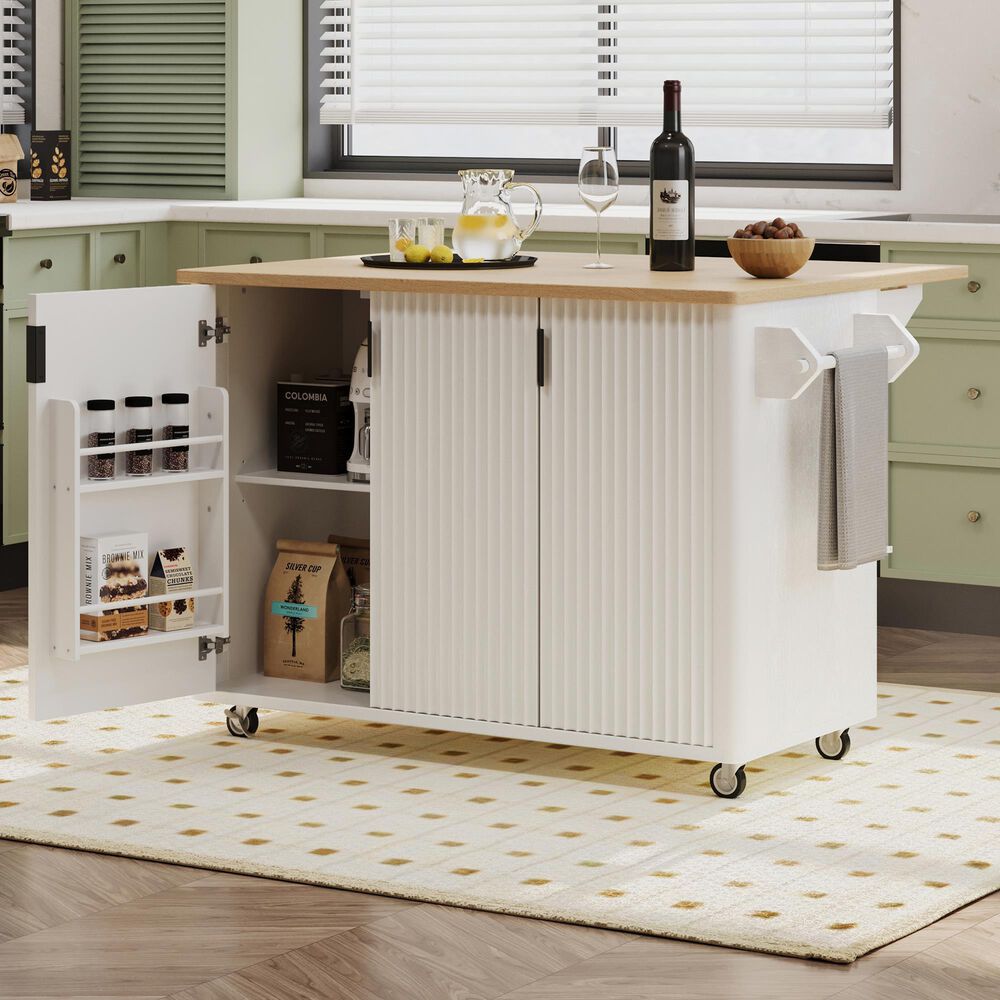 HOMLUX 51" Kitchen Island with Drop Leaf in White Ash, , large