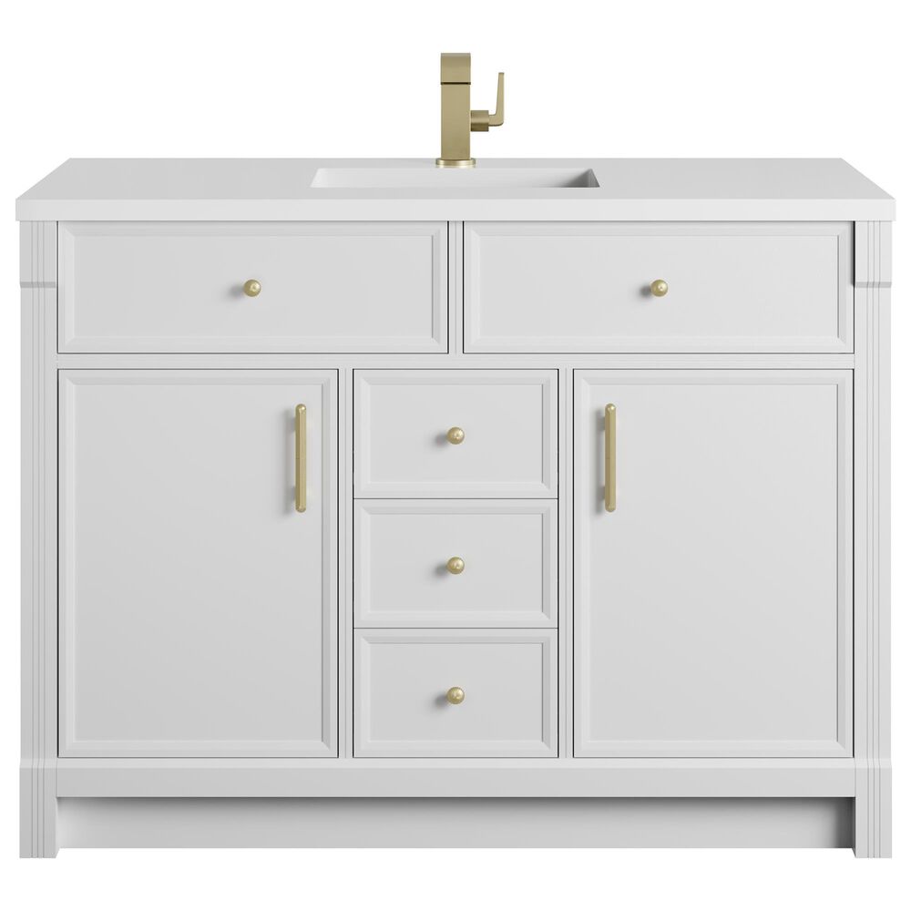James Martin Bellshire 48" Single Bathroom Vanity in Bright White with Single Hole 3 cm White Zeus Silestone Top and Rectangular Sink, , large
