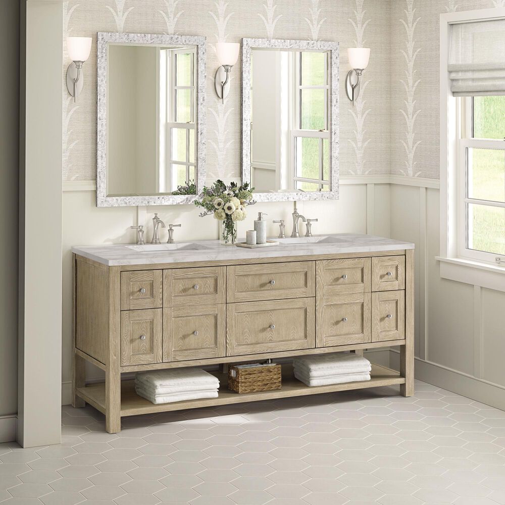 James Martin Vanities Breckenridge 72&quot; Double Vanity in Whitewashed Oak with 3 cm Victorian Silver Quartz Top, , large