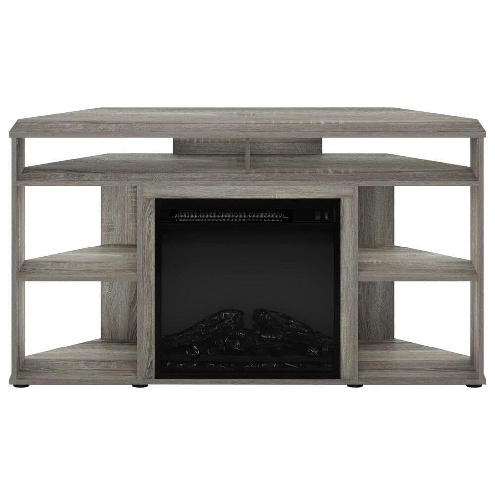 HOMLUX 47" Corner TV Stand with Electric Fireplace in French Oak Grey, , large