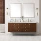 James Martin Vanities Amberly 72" Double Bathroom Vanity in Mid-Century Walnut with Single Hole 3 cm White Zeus Quartz Top and Rectangular Sinks, , large