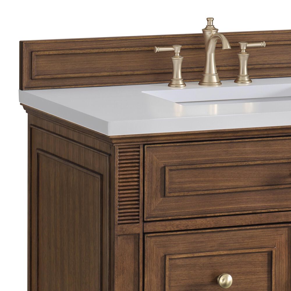 James Martin Vanities Lorelai 36&quot; Single Vanity in Mid-Century Walnut with 3 CM White Zeus Quartz Top, , large