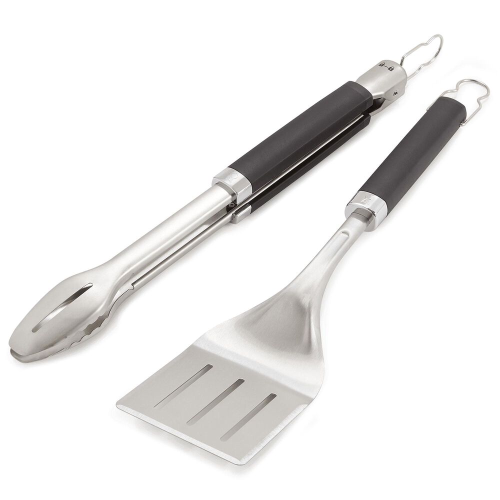 Weber Precision Grill Tongs and Spatula Set in Black and Stainless Steel, , large