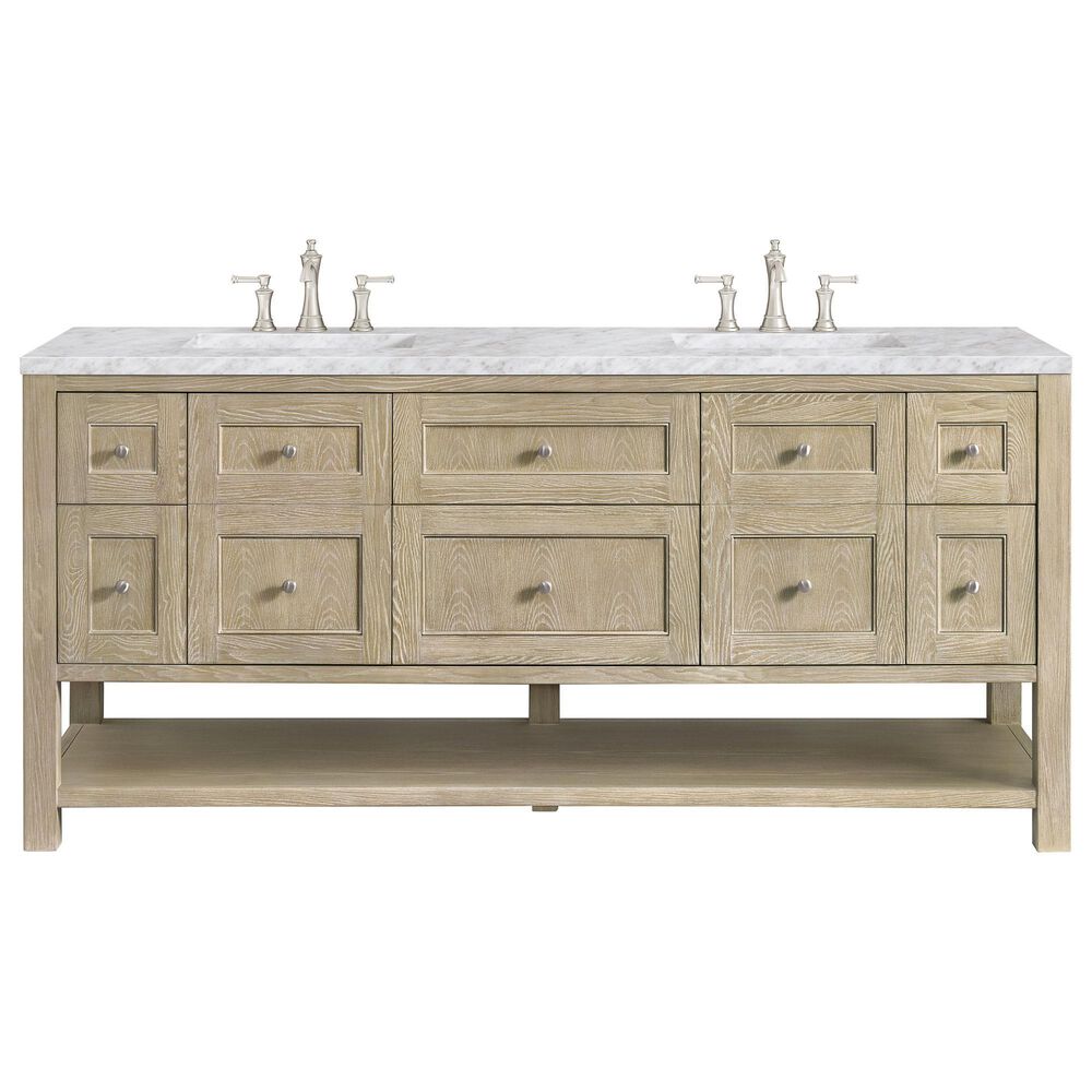 James Martin Vanities Breckenridge 72&quot; Double Vanity in Whitewashed Oak with 3 cm Carrara White Marble Top, , large