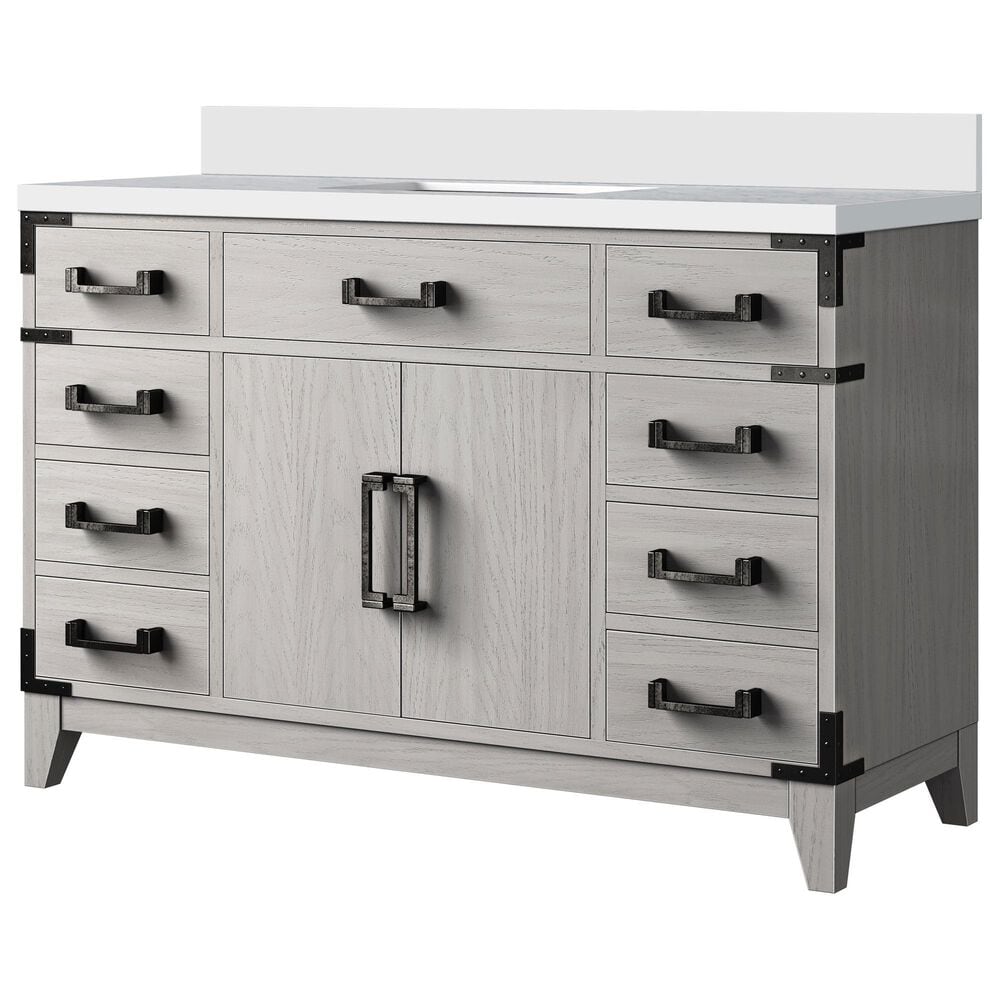 Lexora Home Laurel 48" Single Bathroom Vanity in White Oak with White Quartz Top and Rectangular Sink, , large