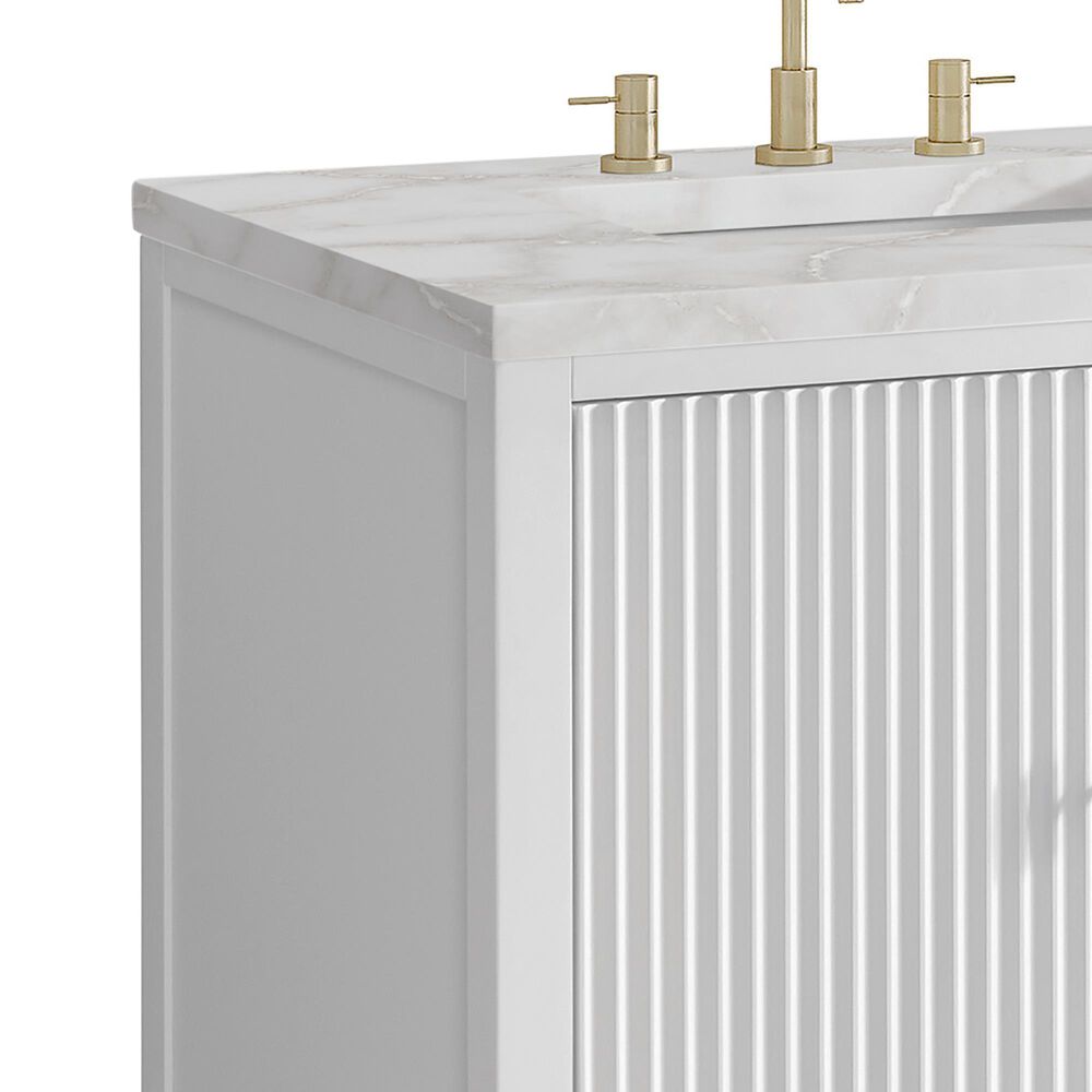James Martin Vanities Myrrin 60&quot; Double Vanity in Bright White with 3 cm Victorian Silver Quartz Top, , large