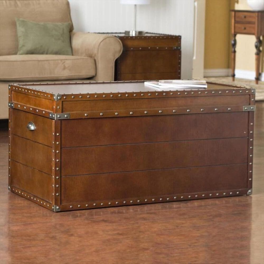 Southern Enterprises Steamer Trunk Coffee Table in Walnut, , large