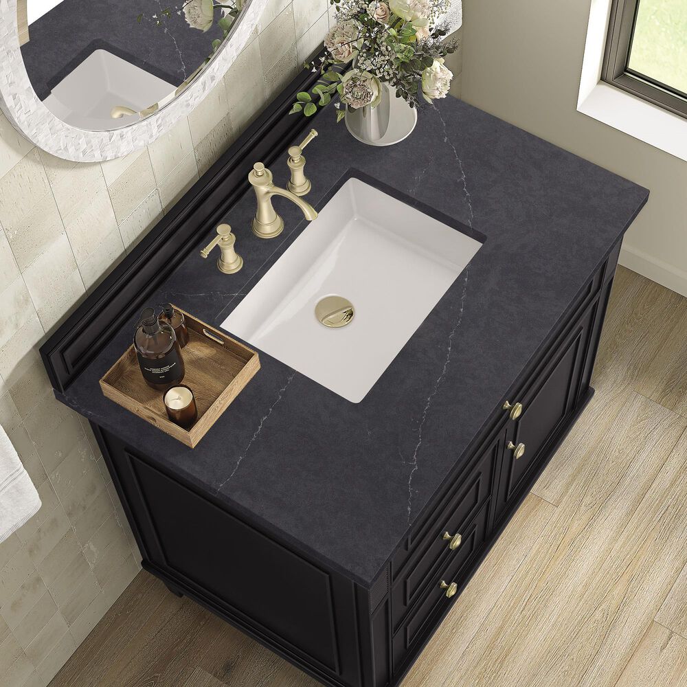 James Martin Vanities Lorelai 36&quot; Single Vanity in Black Onyx with 3 cm Charcoal Soapstone Quartz Top, , large