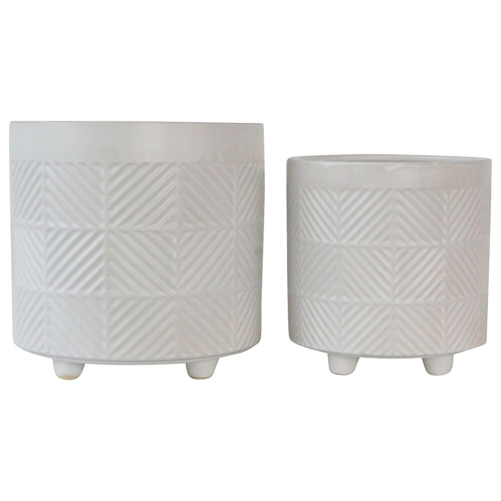 Sagebrook Home Textured Planter in Matte White (Set of 2), , large