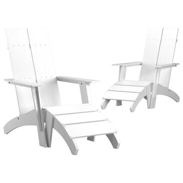 Flash Furniture Sawyer Patio Adirondack Chair with Footrest Ottoman in White (Set of 2), , large