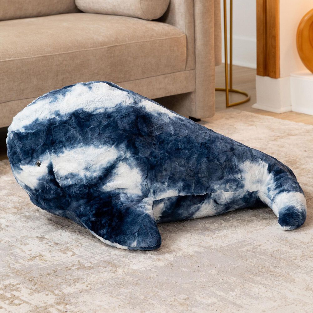 Jaxx Marina The Whale Sea Buddy Large Kids Stuffed Animal Bean Bag in Tie-Dye Blue Print, , large