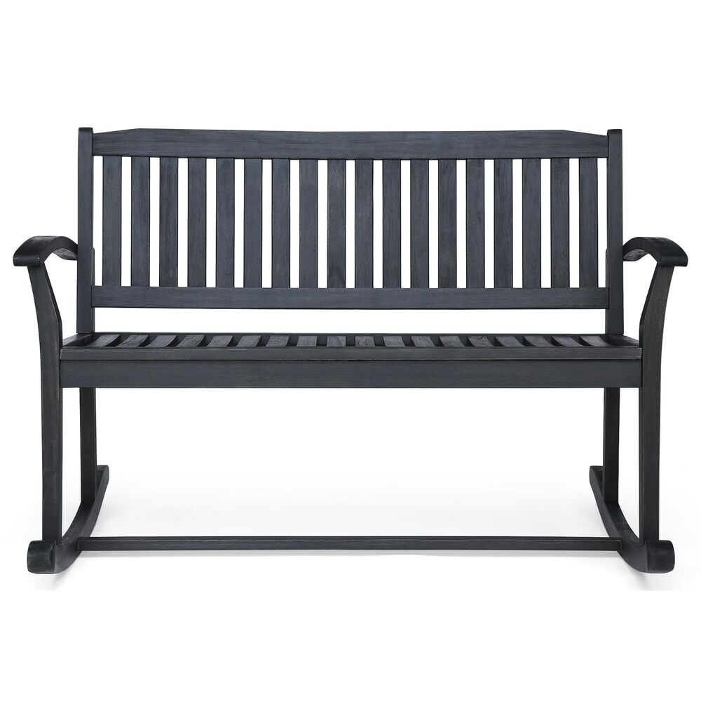 Hearth and Haven Baxter Outdoor Rocking Loveseat in Dark Grey, , large