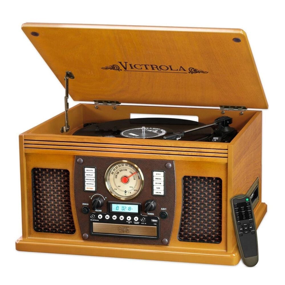 Victrola Navigator 8-in-1 Classic Bluetooth Record Player with USB Encoding and 3-speed Turntable - Oak, , large