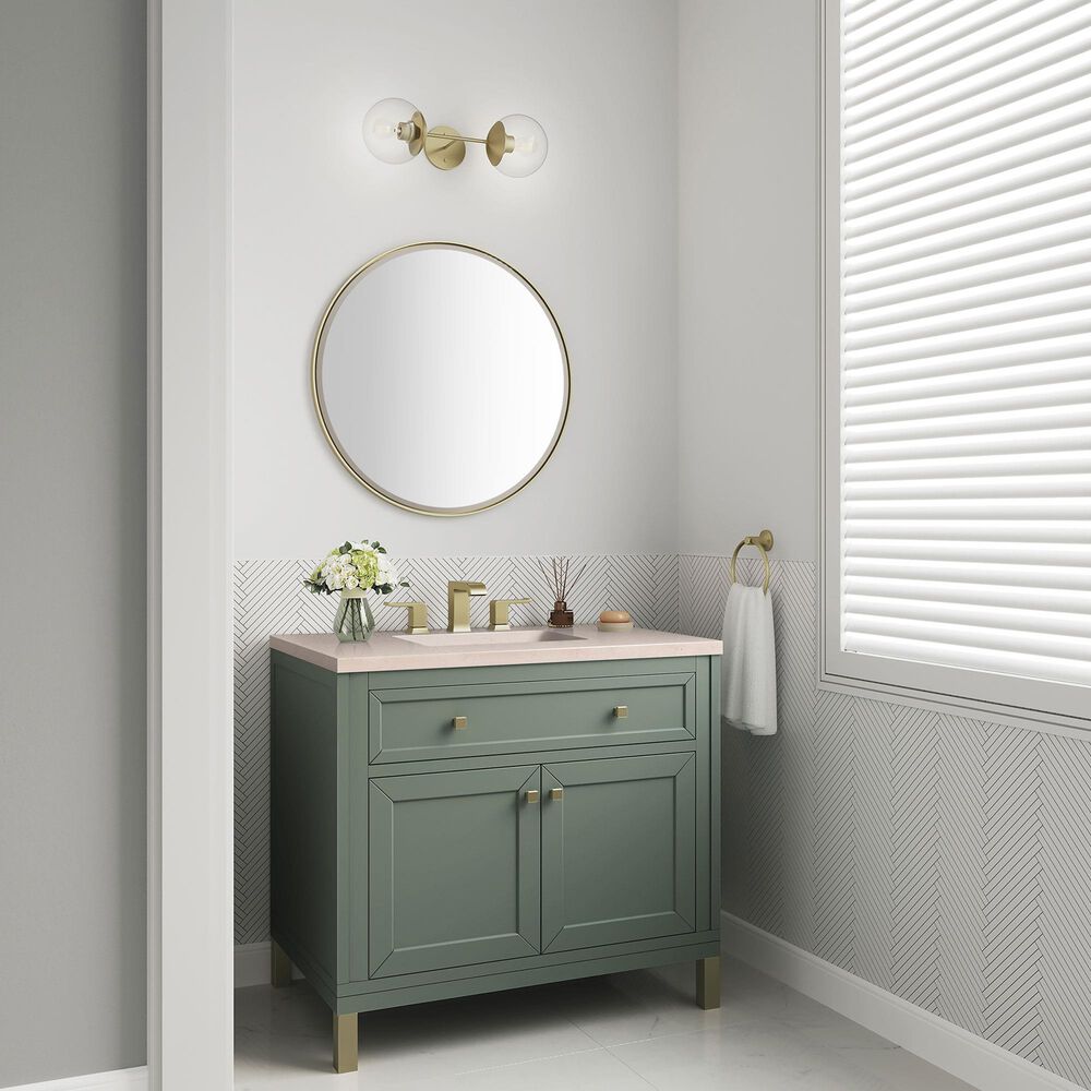 James Martin Vanities Chicago 36&quot; Single Bathroom Vanity in Smokey Celadon with 3 cm Eternal Marfil Quartz Top and Rectangular Sink, , large