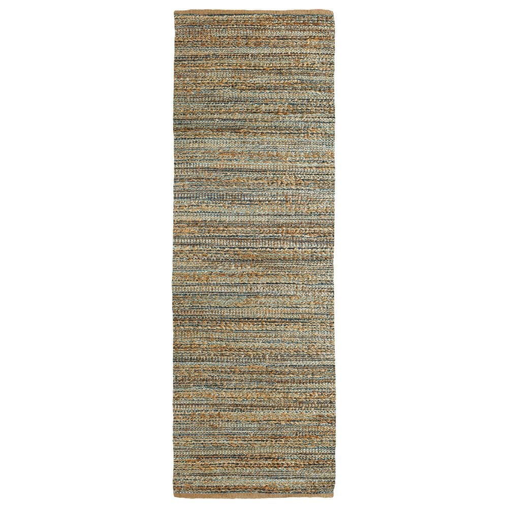 L&R Resources Natural Fiber Braided 2"6" x 7"9" Spa Blue, Tan and Aqua Blue Runner, , large