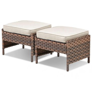 Sunwell Garden 14.4" Ottoman with Beige Cushion in Brown (Set of 2), , large