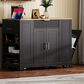 HOMLUX 47" Fluted Kitchen Island with Trash Can Storage Cabinet in Black and Natural, , large