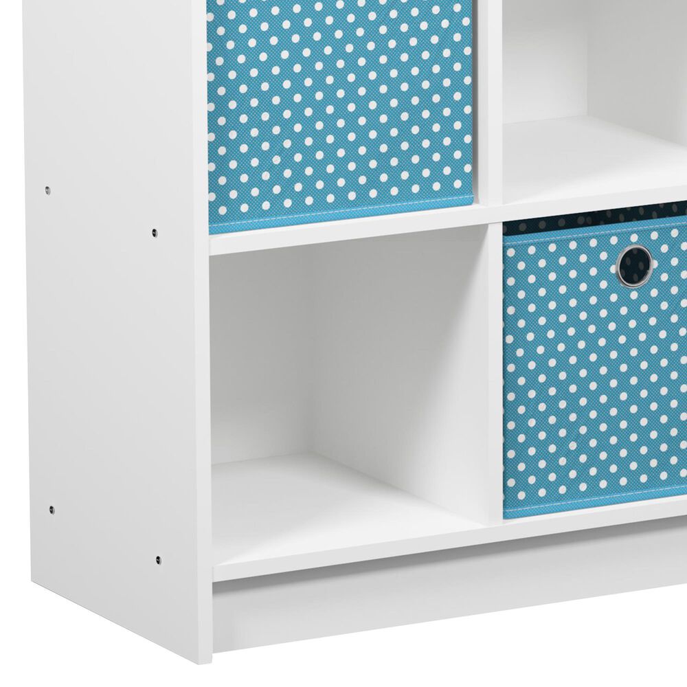 HOMLUX 6-Cube Bookshelf Bookcase with Light Blue Storage Bins in White, , large