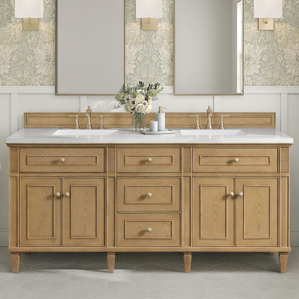 James Martin Vanities Lorelai 72&quot; Double Vanity in Light Natural Oak with 3 cm White Zeus Quartz Top, , large