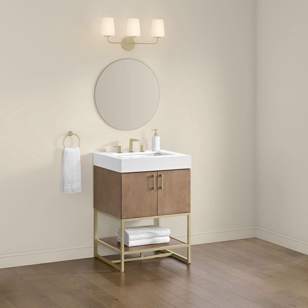 37B Mauri 24" Single Bathroom Vanity with Metal Baase in Walnut Drift with High-Profile 4" White Composite Stone Top, , large