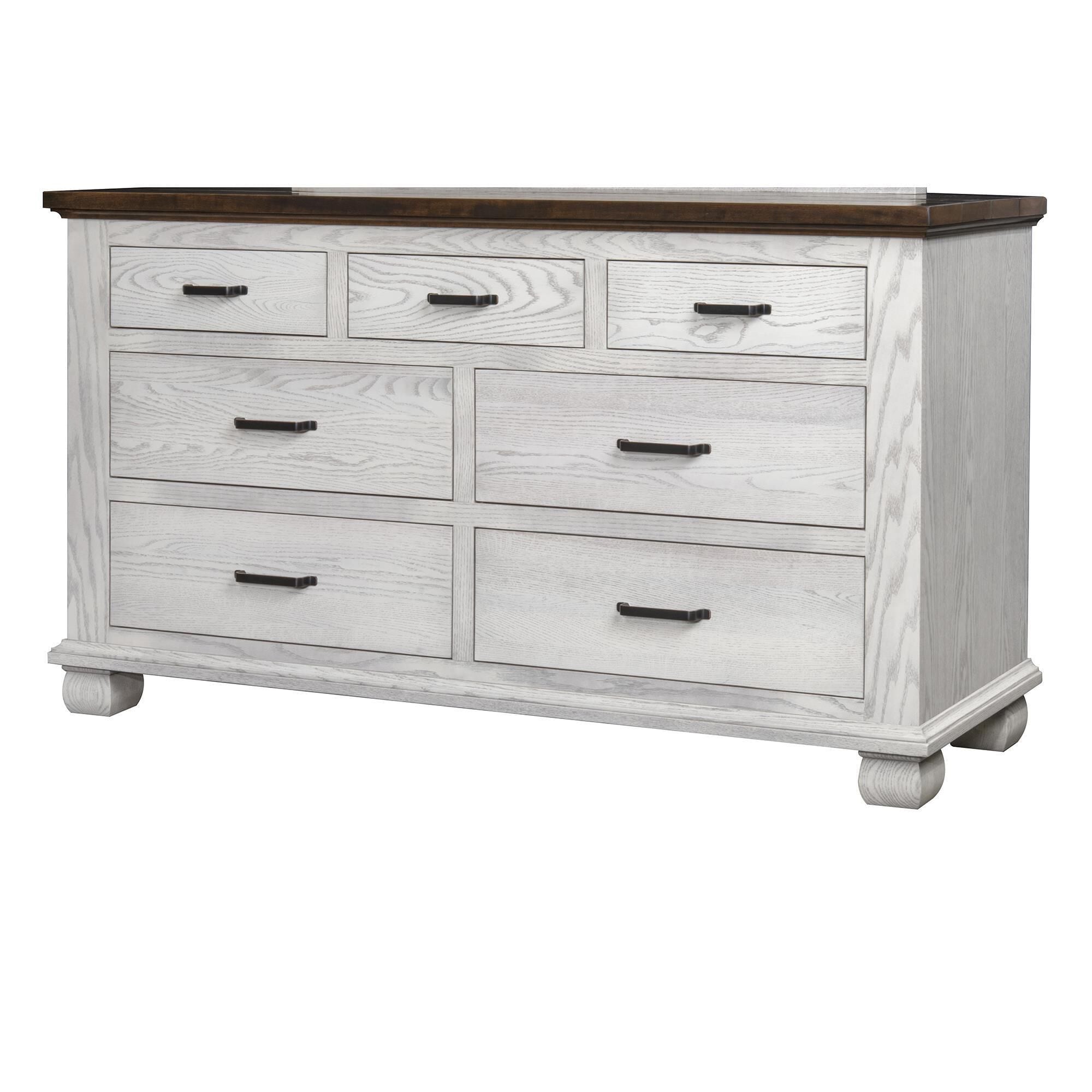 Briarwood LLC Town Hall 7 Drawer Dresser in Rustic Cherry Top and Aged White NFM