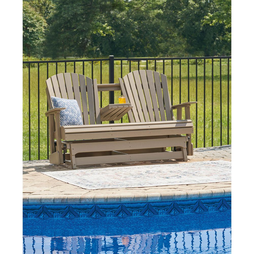 Ashley Hyland Wave Patio Glider Loveseat in Driftwood, , large