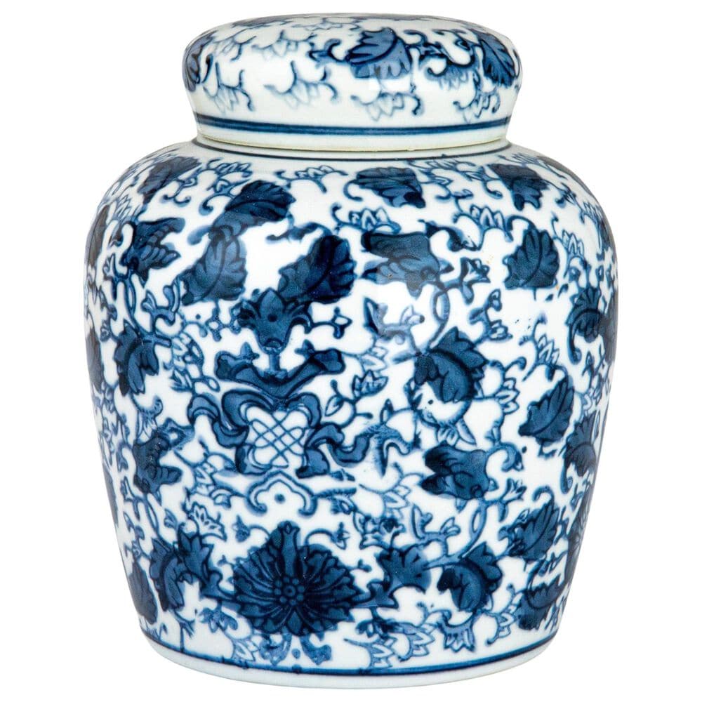 Creative Coop Decorative Small Ceramic Ginger Jar with Lid in Blue and White, , large
