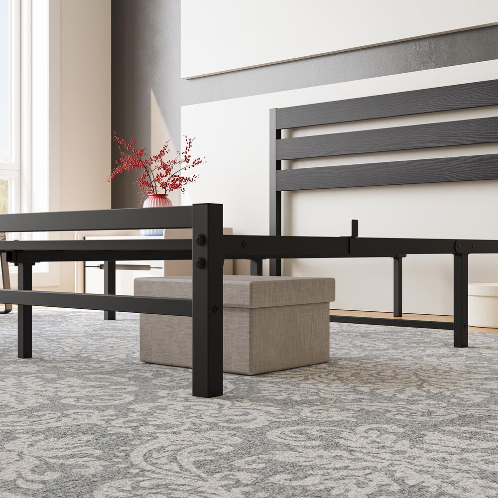Hearth and Haven Queen Platform Bed Frame with Wood Headboard in Black, , large